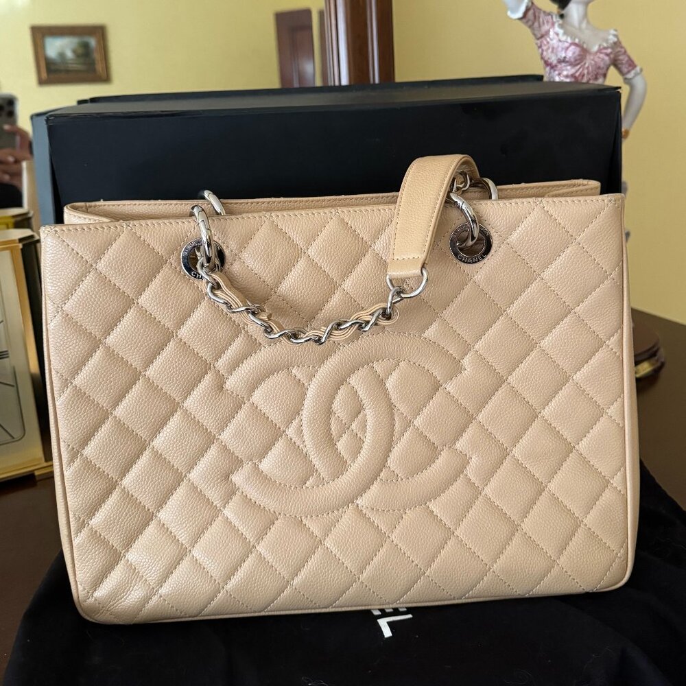 Chanel Beige GST Grand Shopper Tote Bag in Caviar Leather